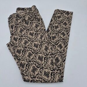 Iris Jeans Women Tan Black Damask Floral Skinny Pants Low Rise Size 5 IP1620A